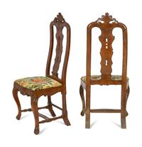 A Pair of Portuguese Carved Walnut Side Chairs