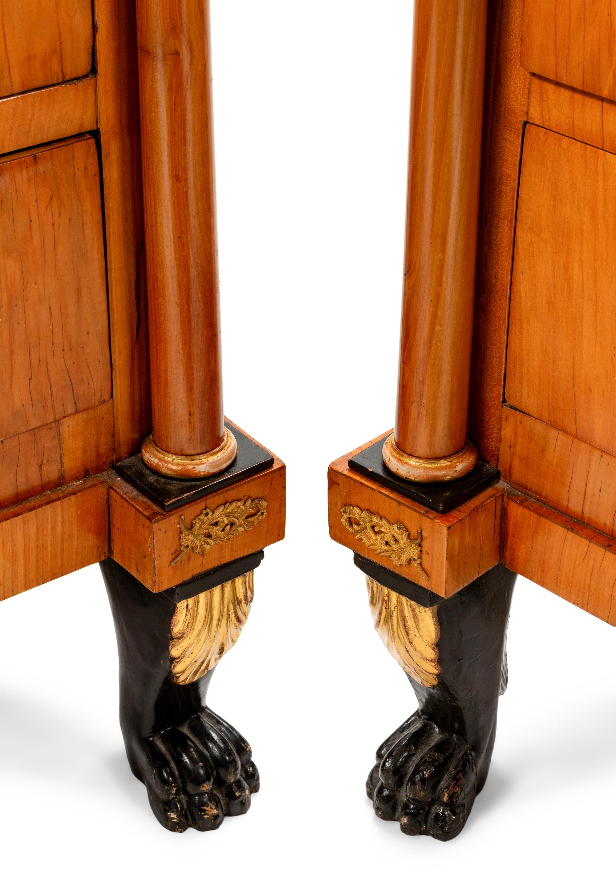 A Pair of Baltic Neoclassical Gilt Bronze Mounted Fruitwood Marble-Top Commodes