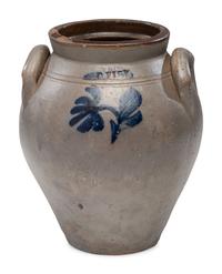 A Daniel Fisk Cobalt Decorated One Gallon Stoneware Crock