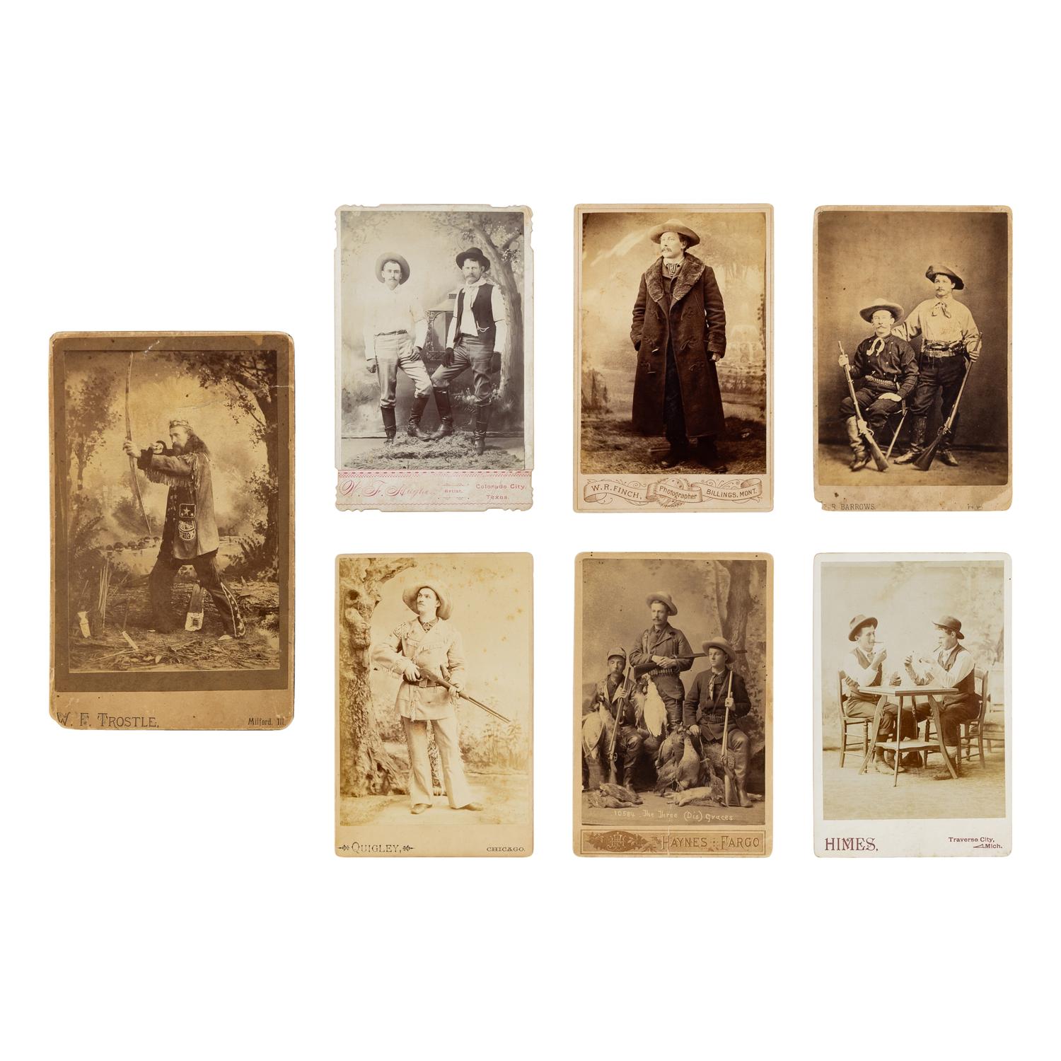 [Western Americana]. A group of 7 photos of cowboys, hunters, gamblers, and curious characters.