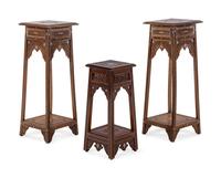 A Pair of Syrian Mother-of-Pearl Inlaid Walnut Pedestal Tables