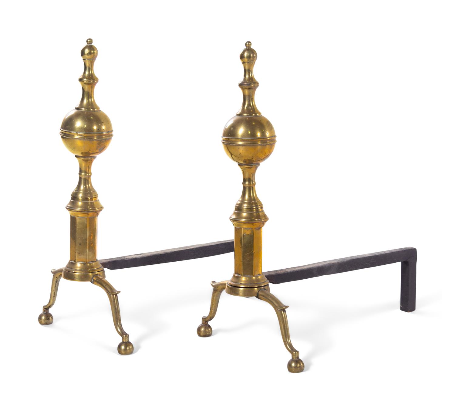 A Pair of Federal Brass Andirons