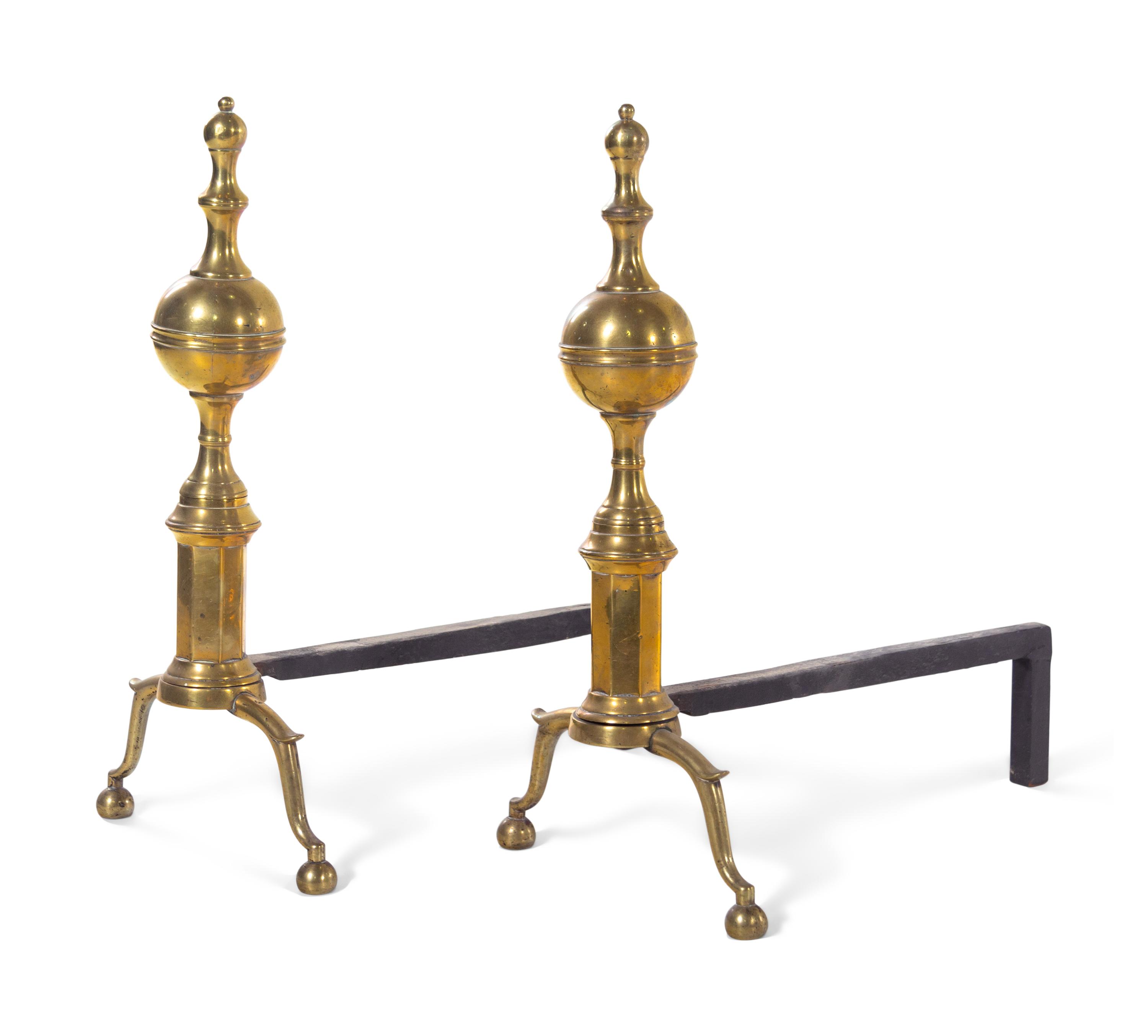 A Pair of Federal Brass Andirons