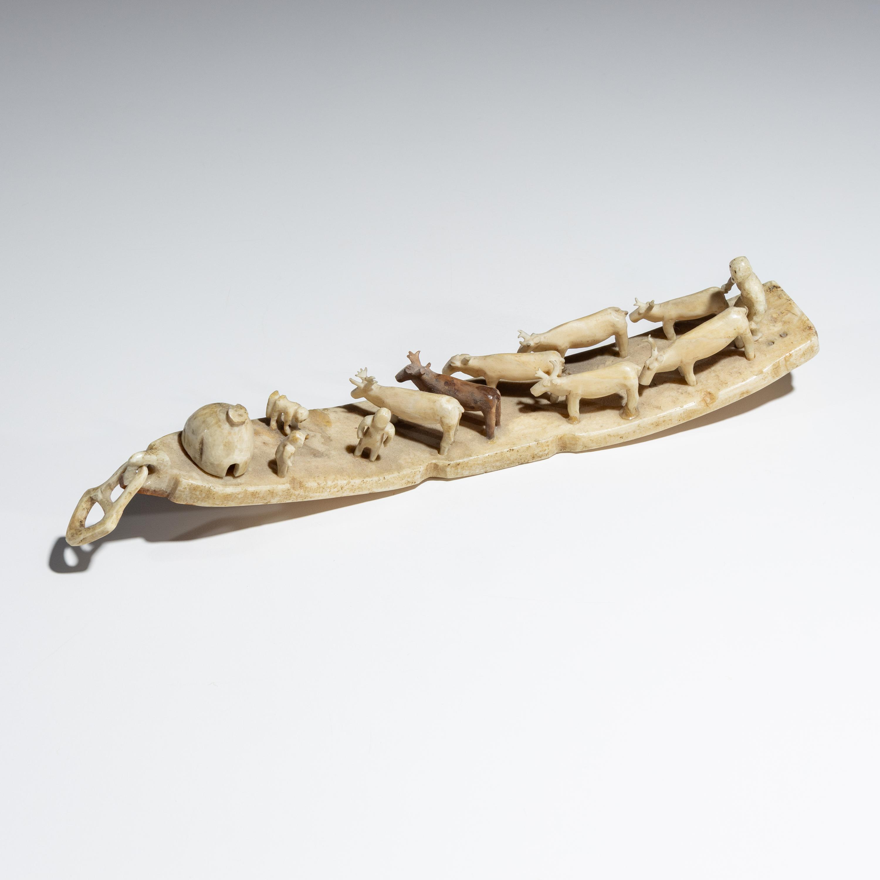Inupiat Carved Miniature Model, Herding Reindeer