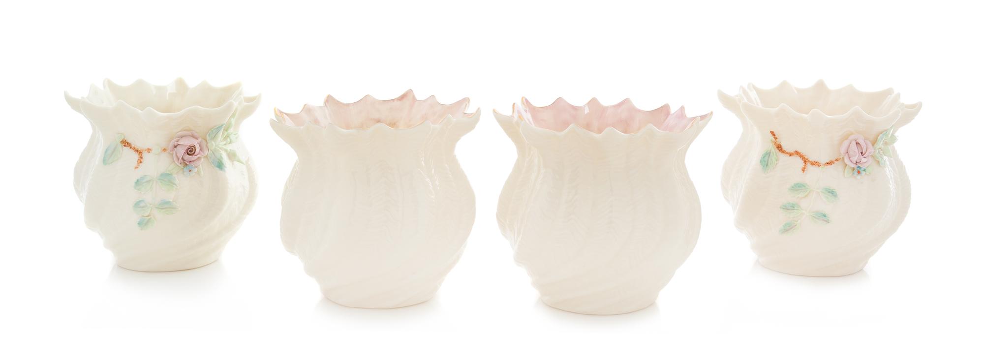 Four Belleek Vases Height 4 1/4 inches. — SEVENTH GOLD MARK (1980-1993)