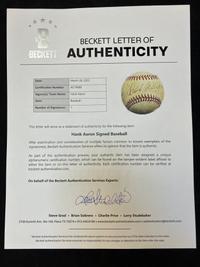 A Hank Aaron Single Signed Autograph Baseball (Beckett Authentication Services Letter),