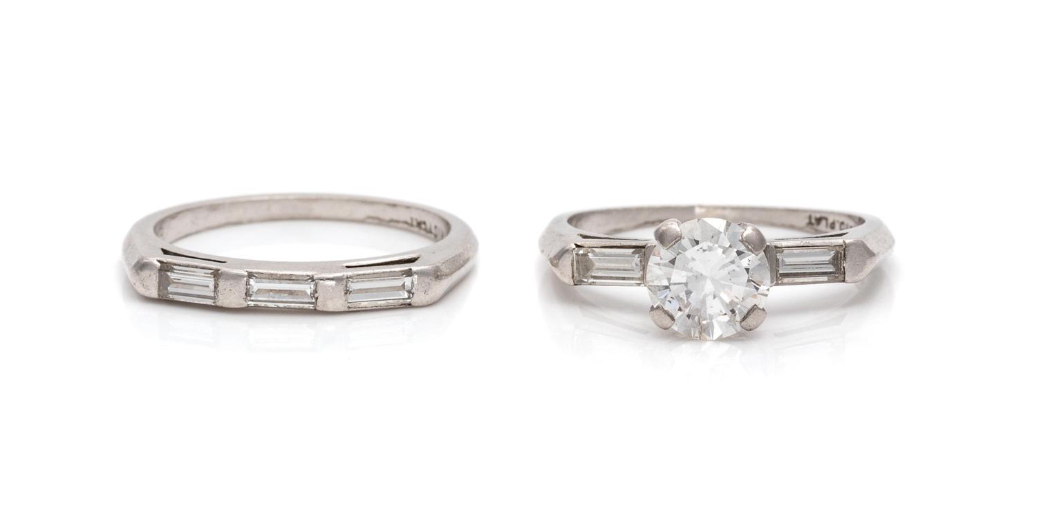 A Platinum and Diamond Ring Set,
