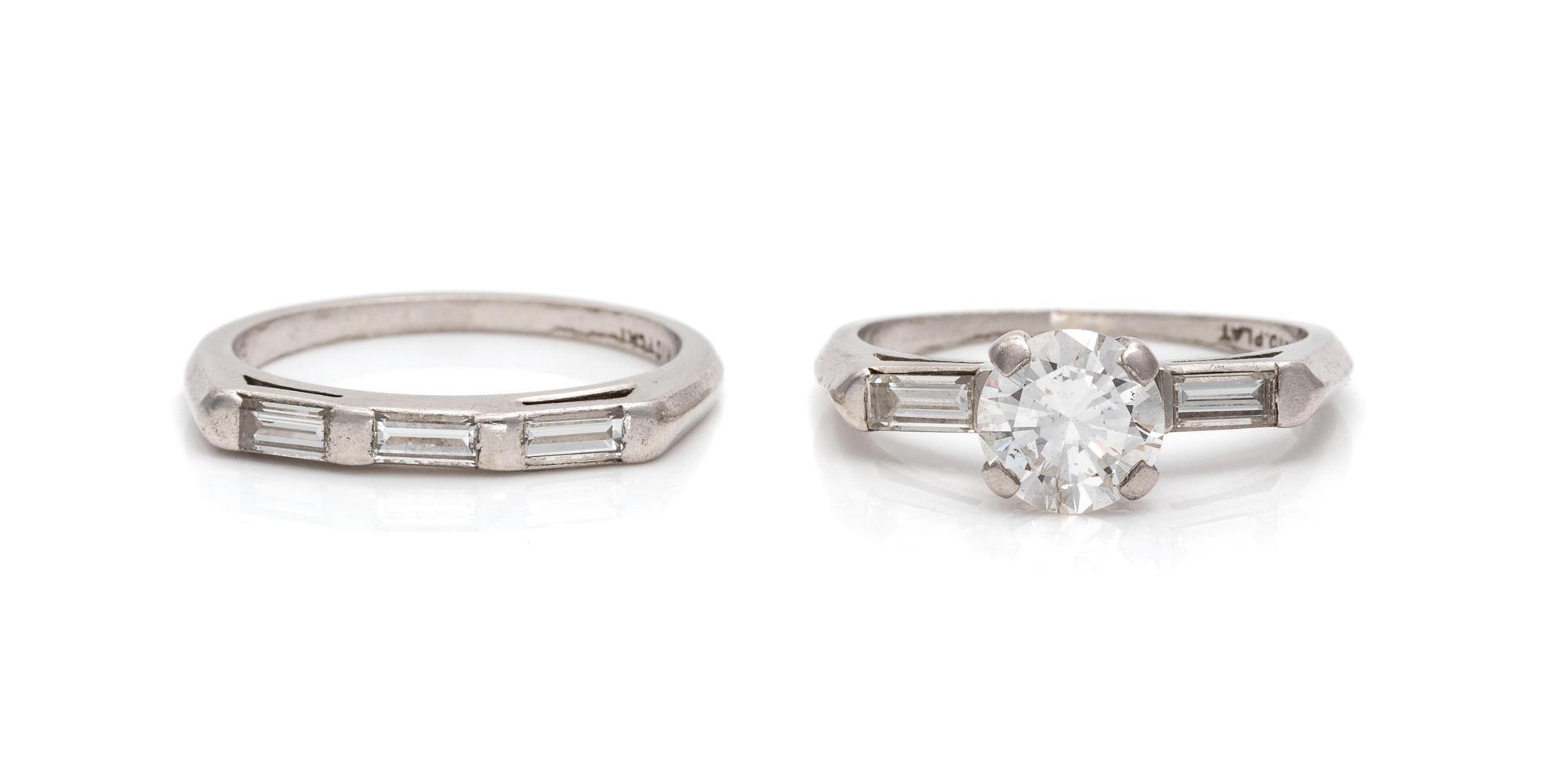 A Platinum and Diamond Ring Set,