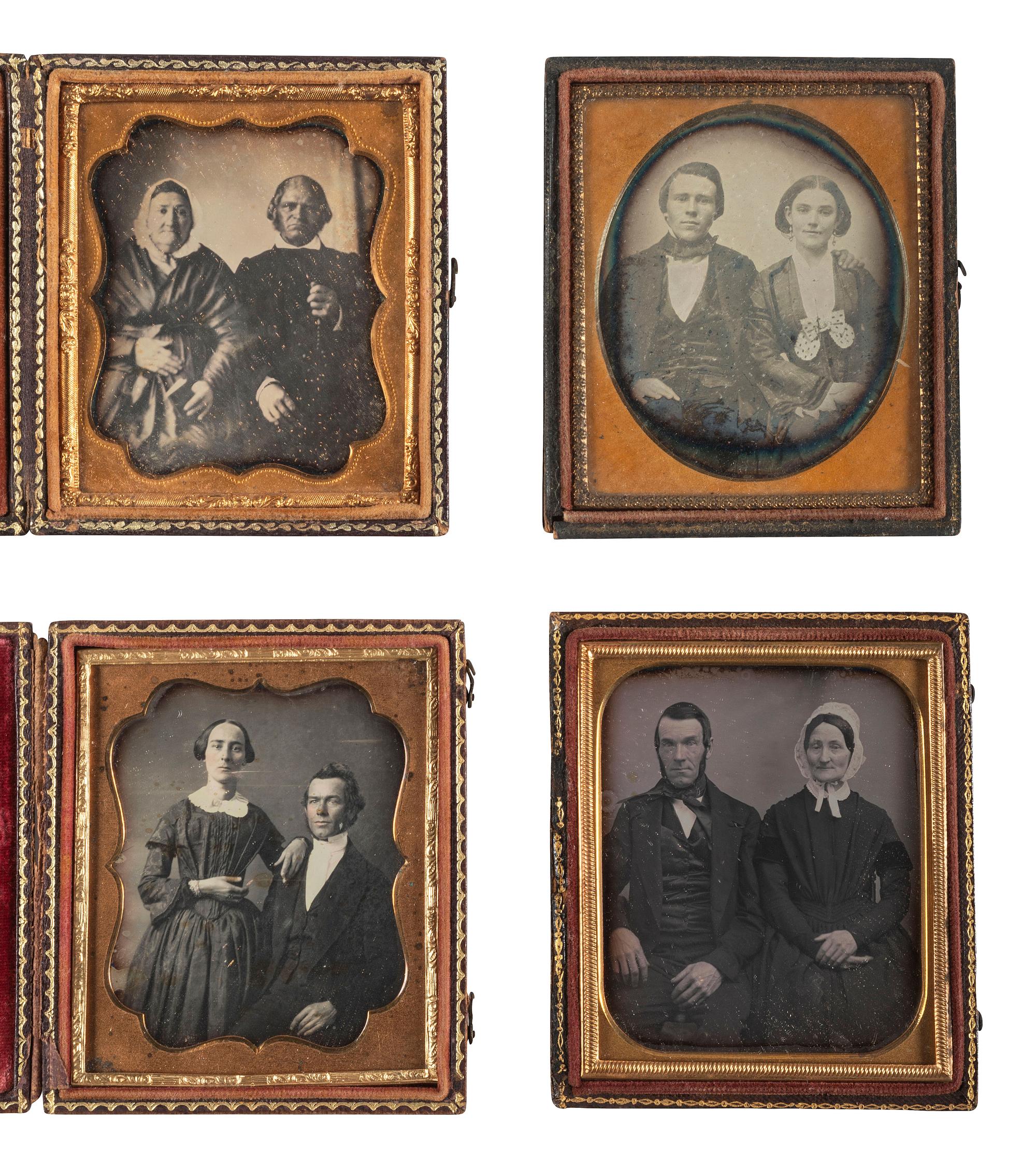 [EARLY PHOTOGRAPHY]. A group of 18 daguerreotype portraits of couples of varying ages, including: