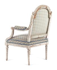 A Pair of Louis XVI Provincial White-Painted Fauteuils