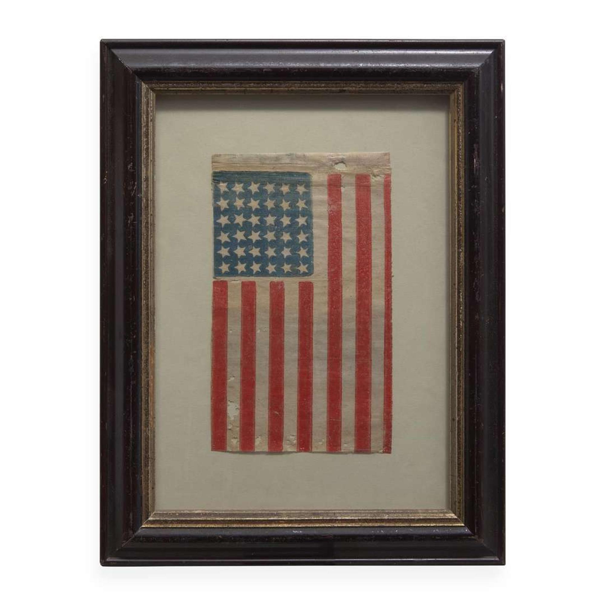 Three printed American parade Flags: 37-Star, 36-Star and 7-Star 1861-1876