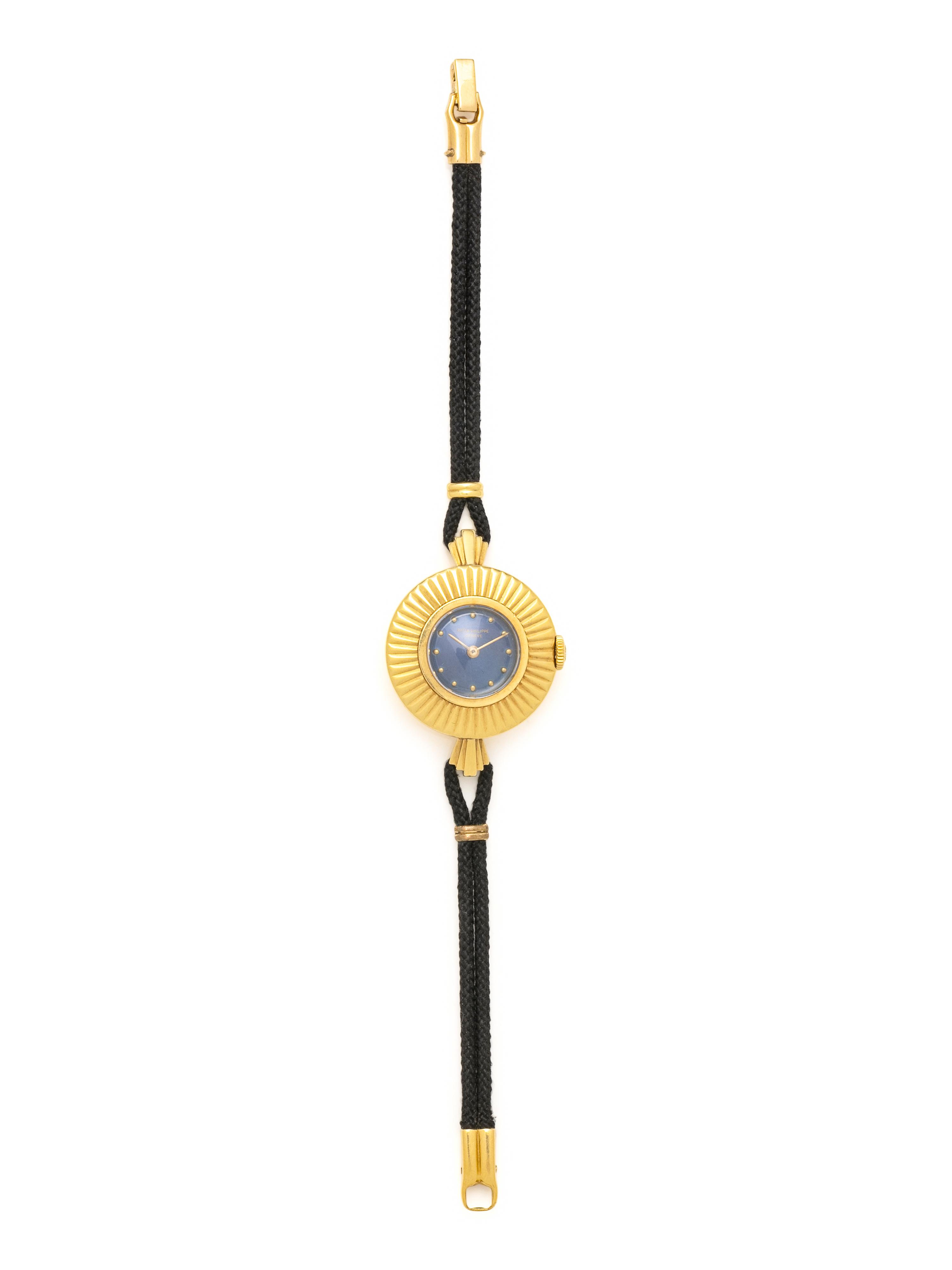 PATEK PHILLIPE, YELLOW GOLD AND BLUE ENAMEL WATCH