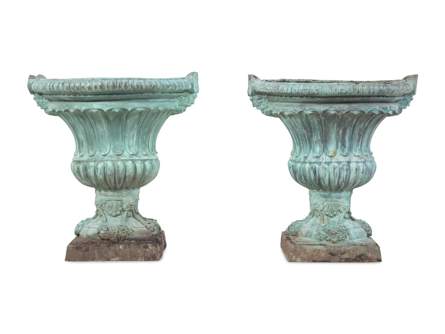 A Pair of Cast Metal Planters