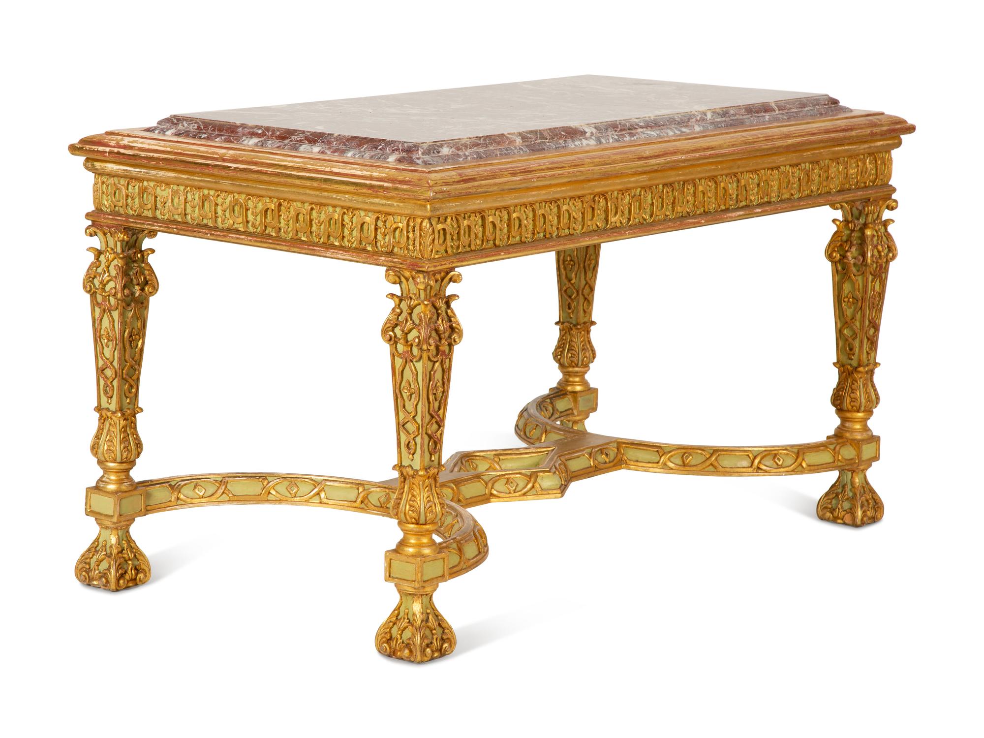 An Italian Painted and Parcel Gilt Marble Top Center Table — 19th/20th Century