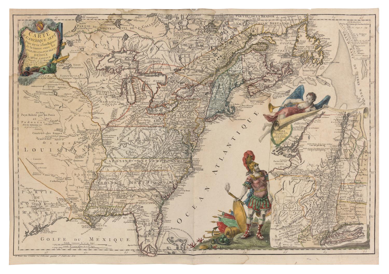 [MAPS & ATLASES]. BEAURAIN, Jean de (1696-1772). Carte De L'Amerique Septle. Pour servir a l'intelligence de la Guerre entre les Anglois et les Insurgents . Paris, 1777.