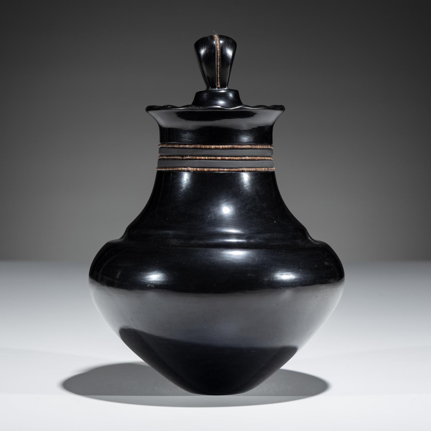 Lidded Blackware Pottery Jar