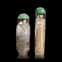 Two Chinese Inside Painted Glass Snuff Bottles, Signed Ding Hong, Ye Xiaofeng