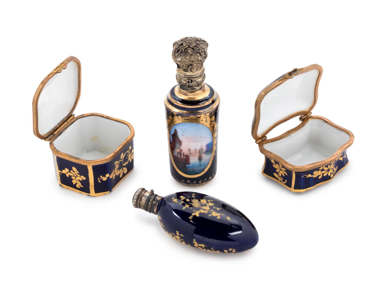 Four Sèvres Style Painted and Parcel Gilt Porcelain Articles