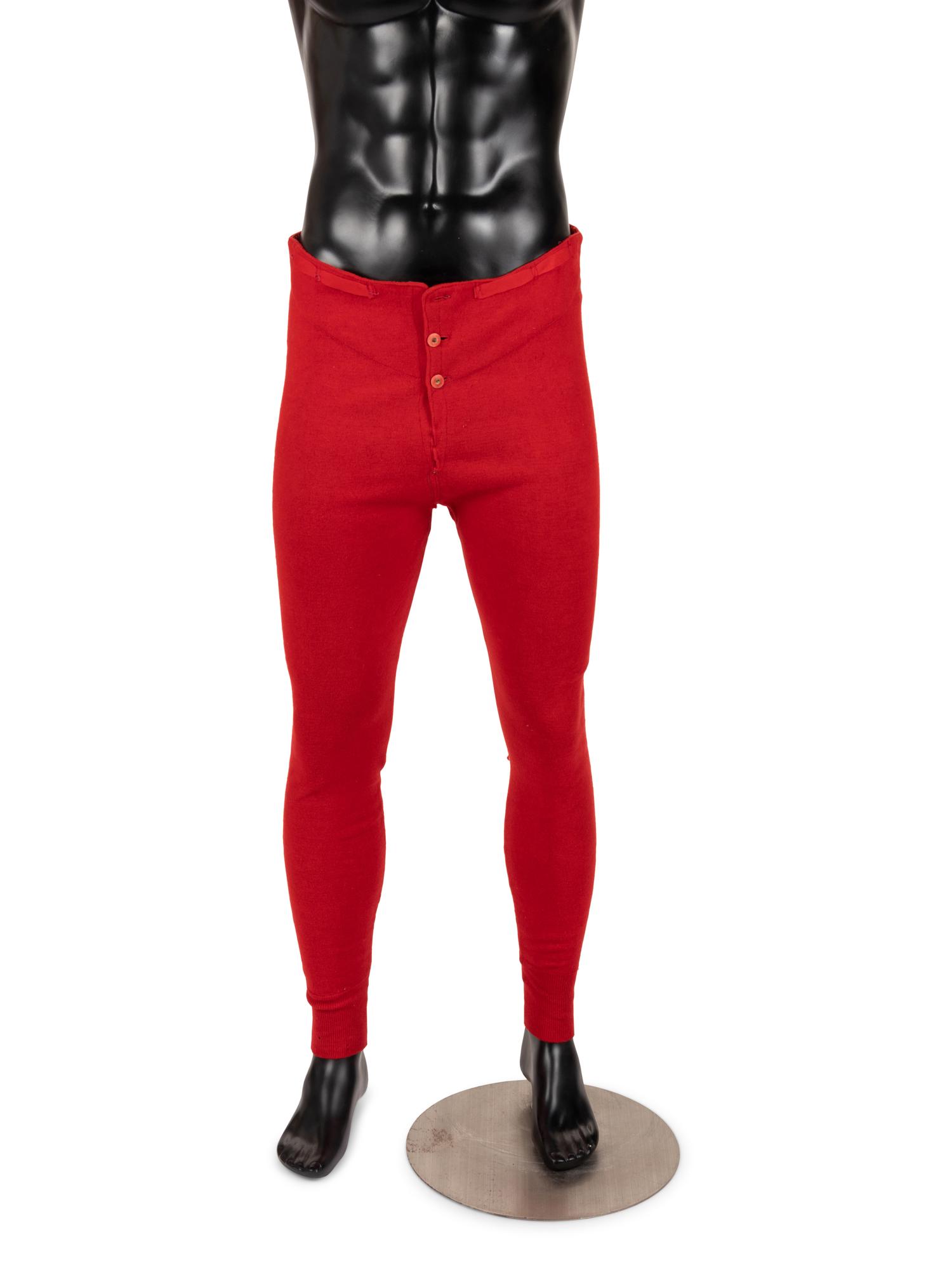 Two Men's Items: One Over Coat, One pair of Red Knit Underwear, 1890