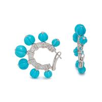 DIAMOND AND TURQUOISE HOOP EARCLIPS