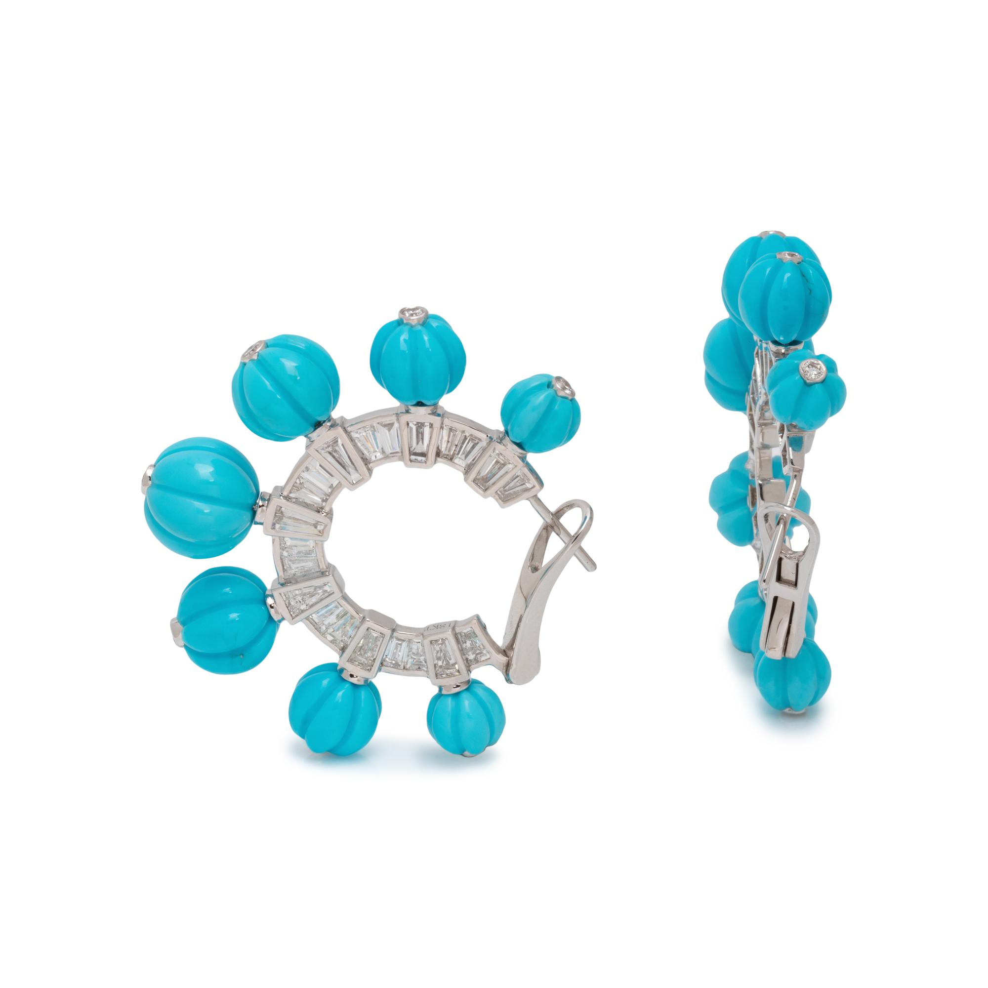 DIAMOND AND TURQUOISE HOOP EARCLIPS
