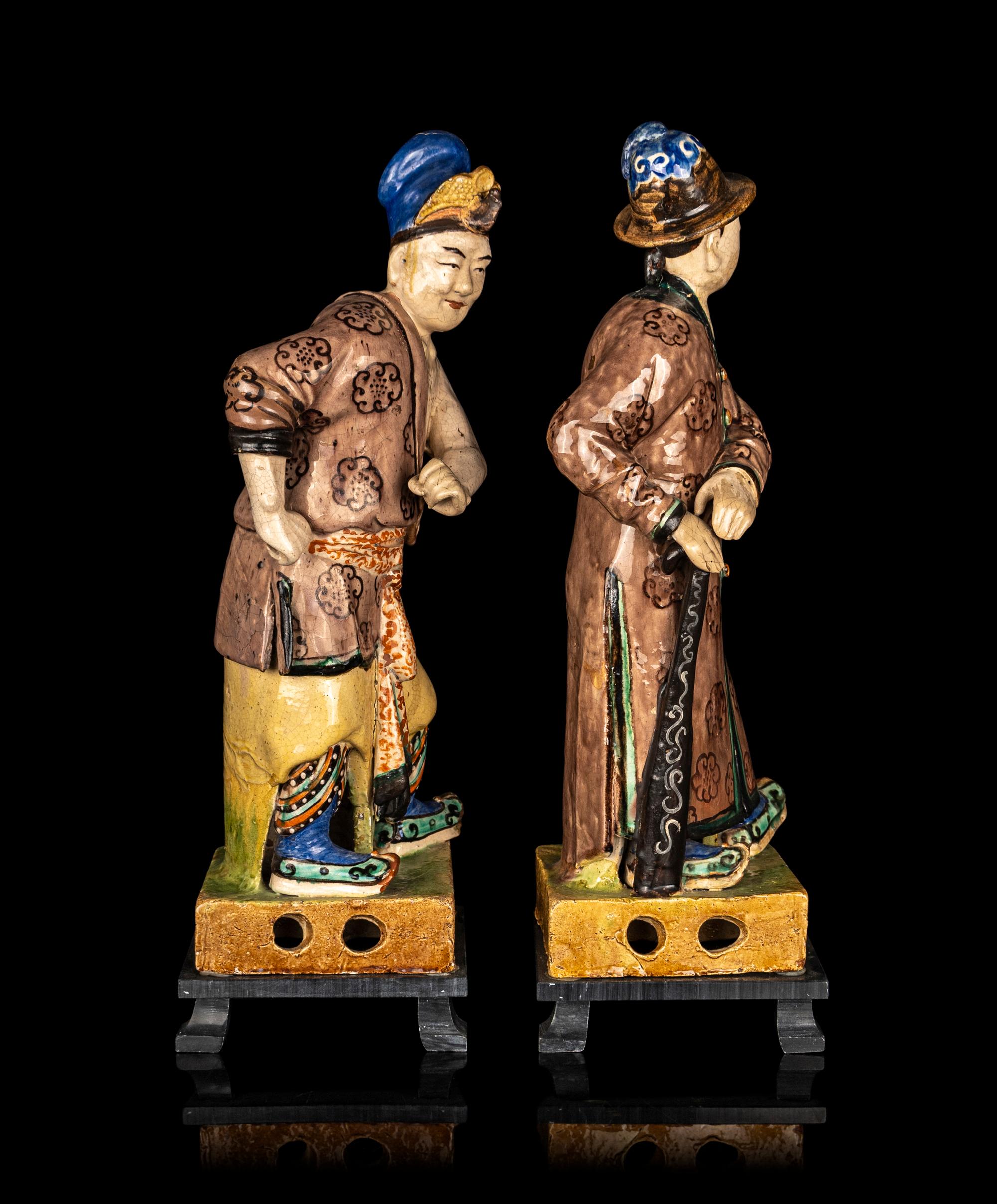 Two Chinese Glazed Porcelain Figures of Males