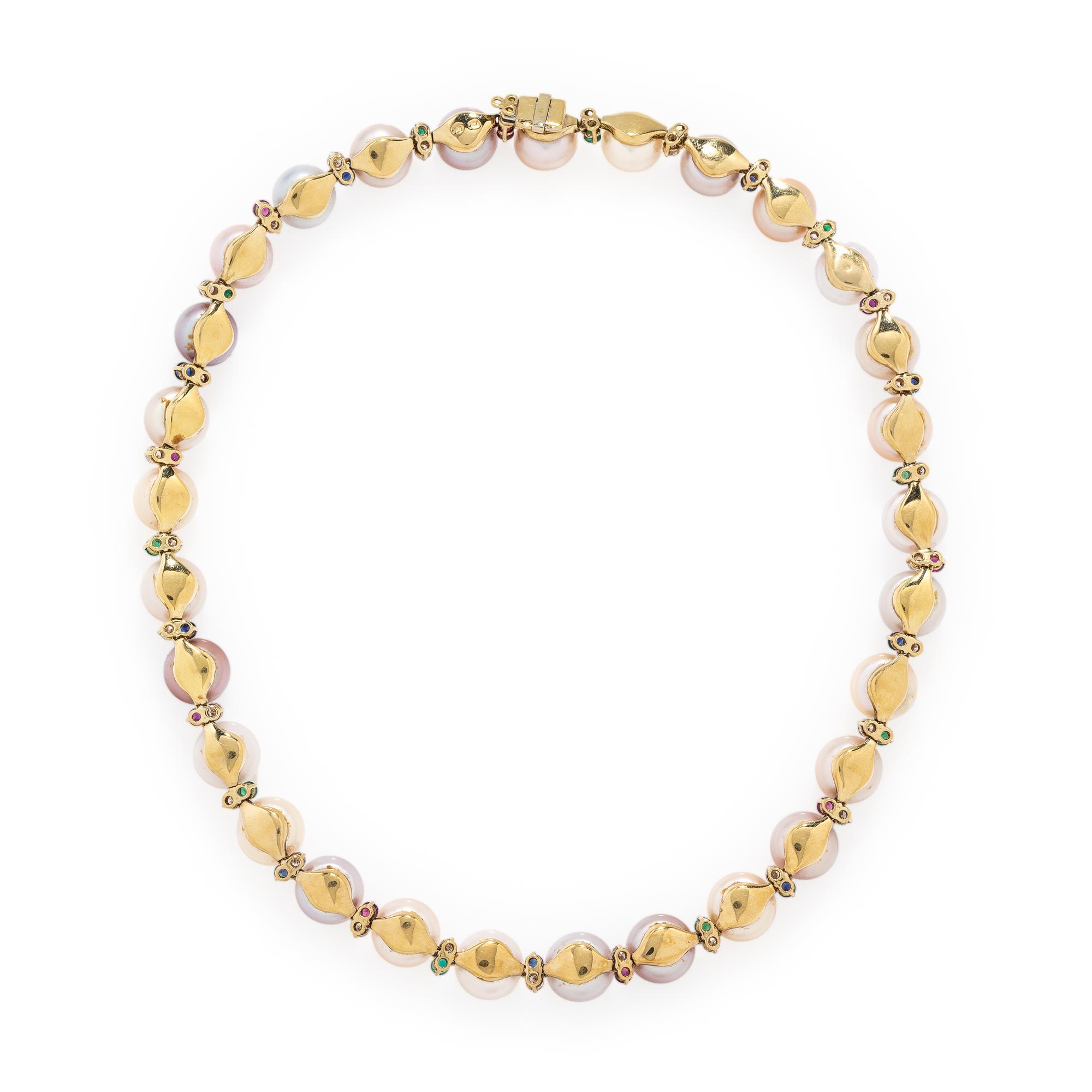 Multicolor Pearl and Multigem Necklace