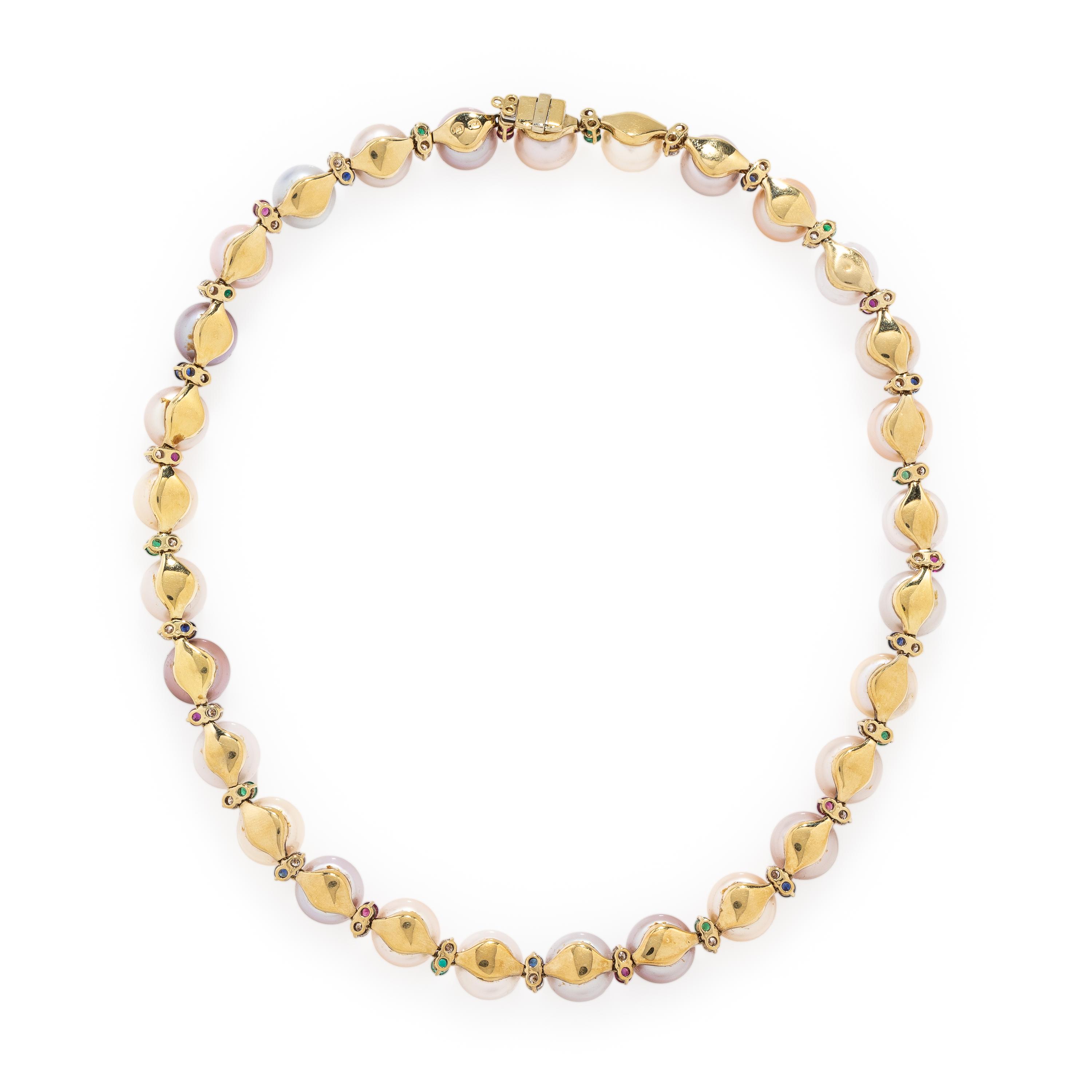 Multicolor Pearl and Multigem Necklace