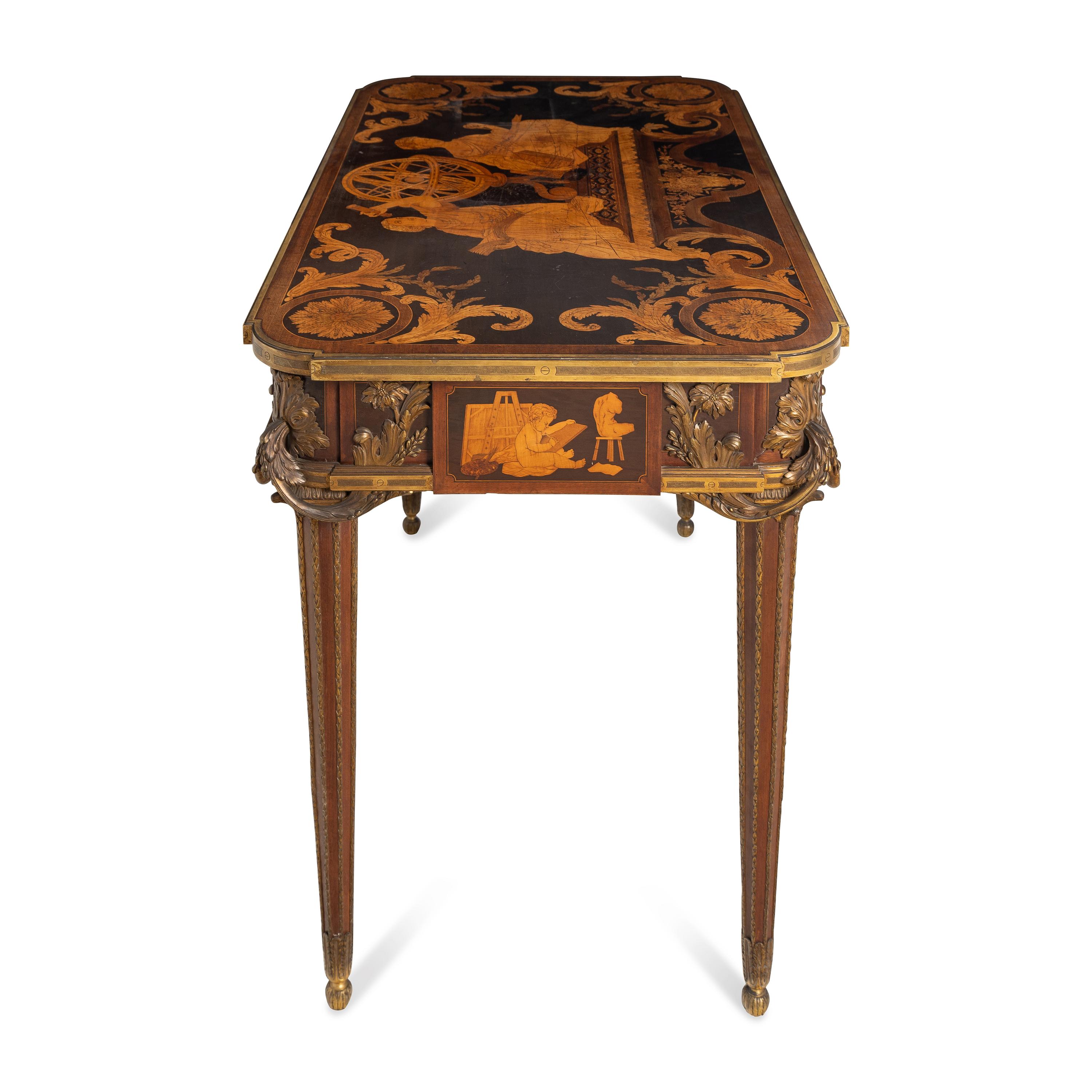 A Louis XVI Style Marquetry and Gilt Bronze Mounted Occasional Table
