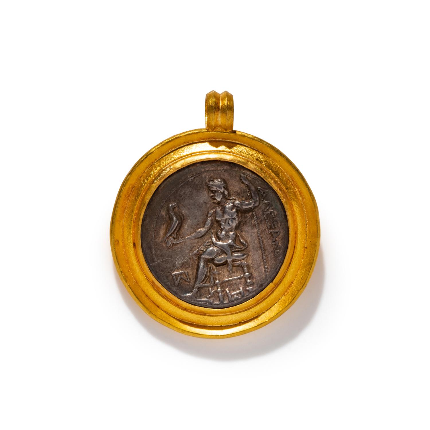 A Greek Silver Tetradrachm with Alexander the Great — Set in a gold pendant