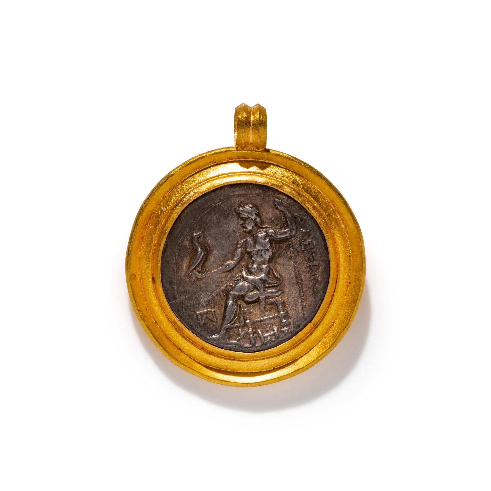 A Greek Silver Tetradrachm with Alexander the Great — Set in a gold pendant
