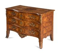 A Continental Gilt Bronze Mounted Burlwood Serpentine Commode