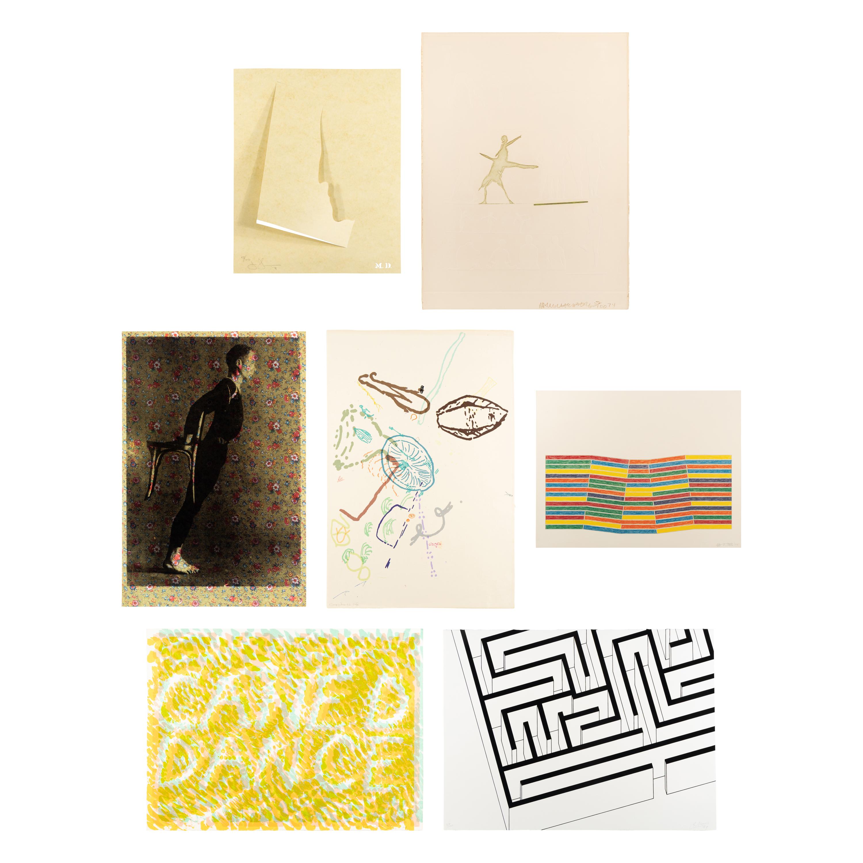 Various Artists (20th century) Merce Cunningham Portfolio , 1974 the complete portfolio of 7 prints on various papers, with text by Calvin Tompkins and the original gray linen-covered portfolio box with printed title