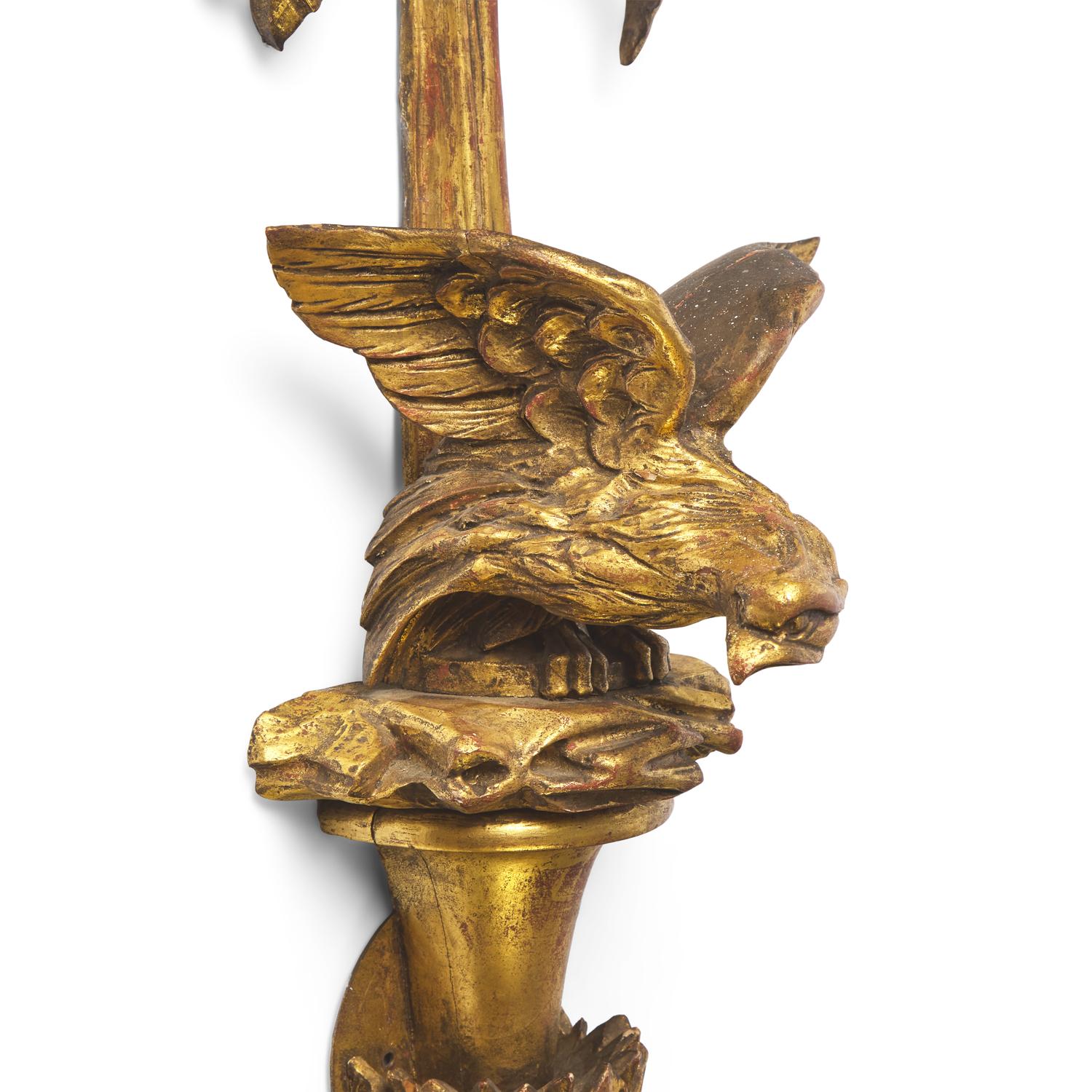 A Pair of Federal Style Carved and Giltwood Eagle Wall Sconces