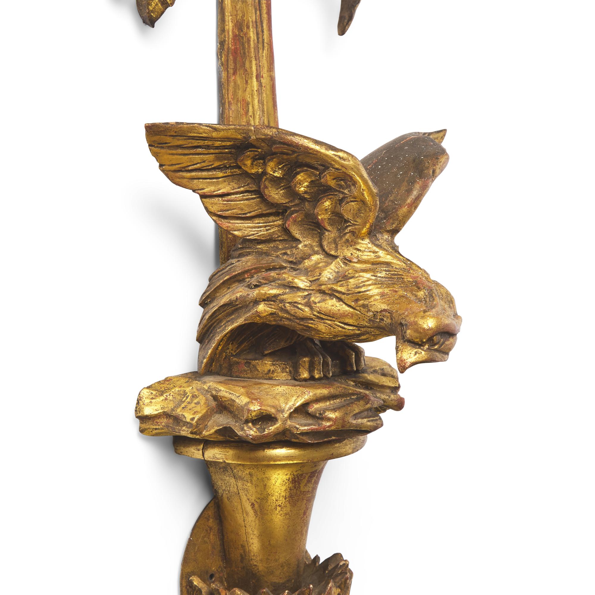 A Pair of Federal Style Carved and Giltwood Eagle Wall Sconces