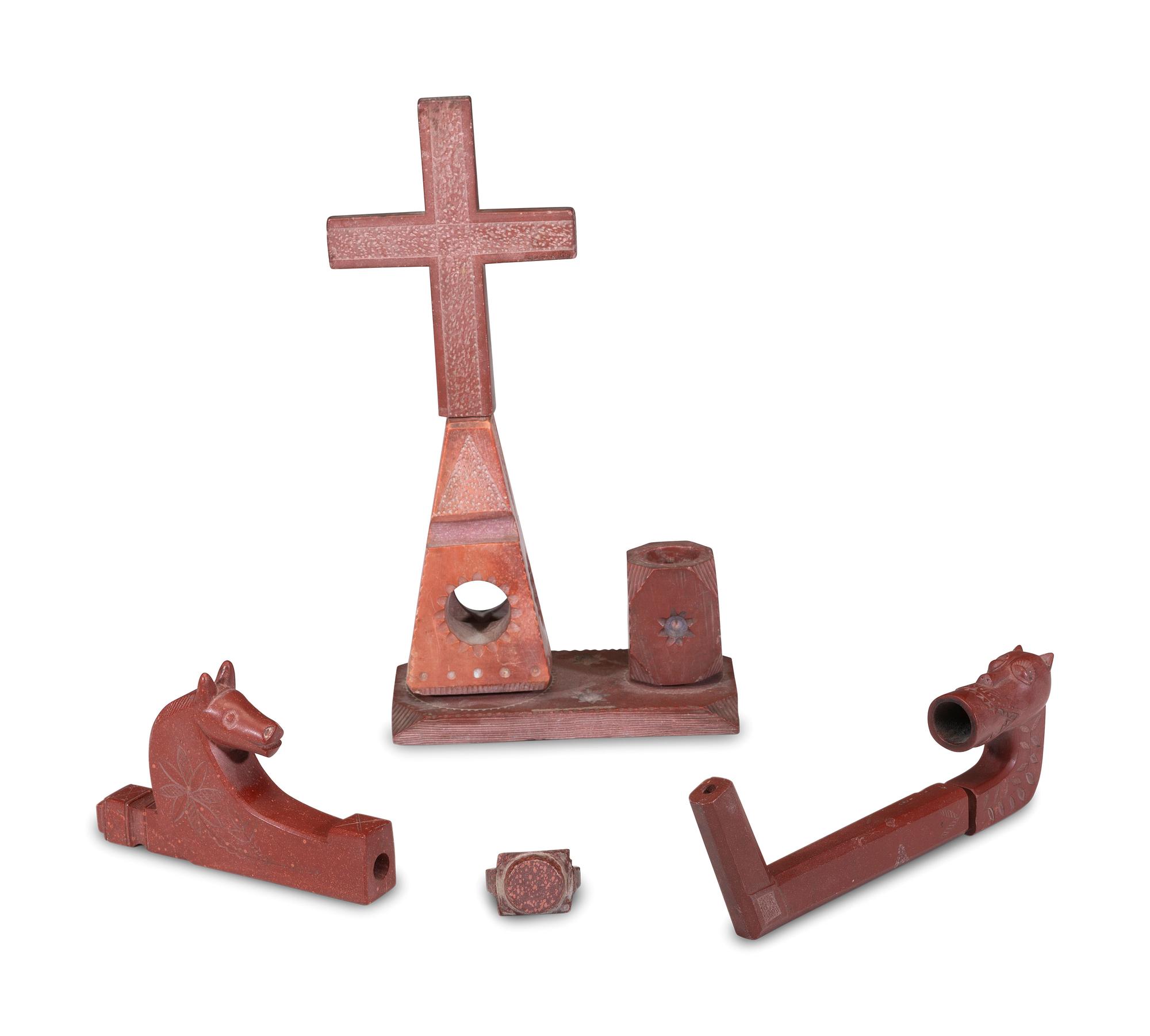 Western Great Lakes Catlinite Inkwell and Pipes