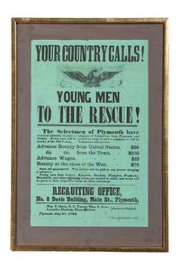 [CIVIL WAR]. Your Country Calls! Young Men to the Rescue! Plymouth, MA: Old Colony Memorial Press, 21 July 1862. With contemporary pencil inscription.