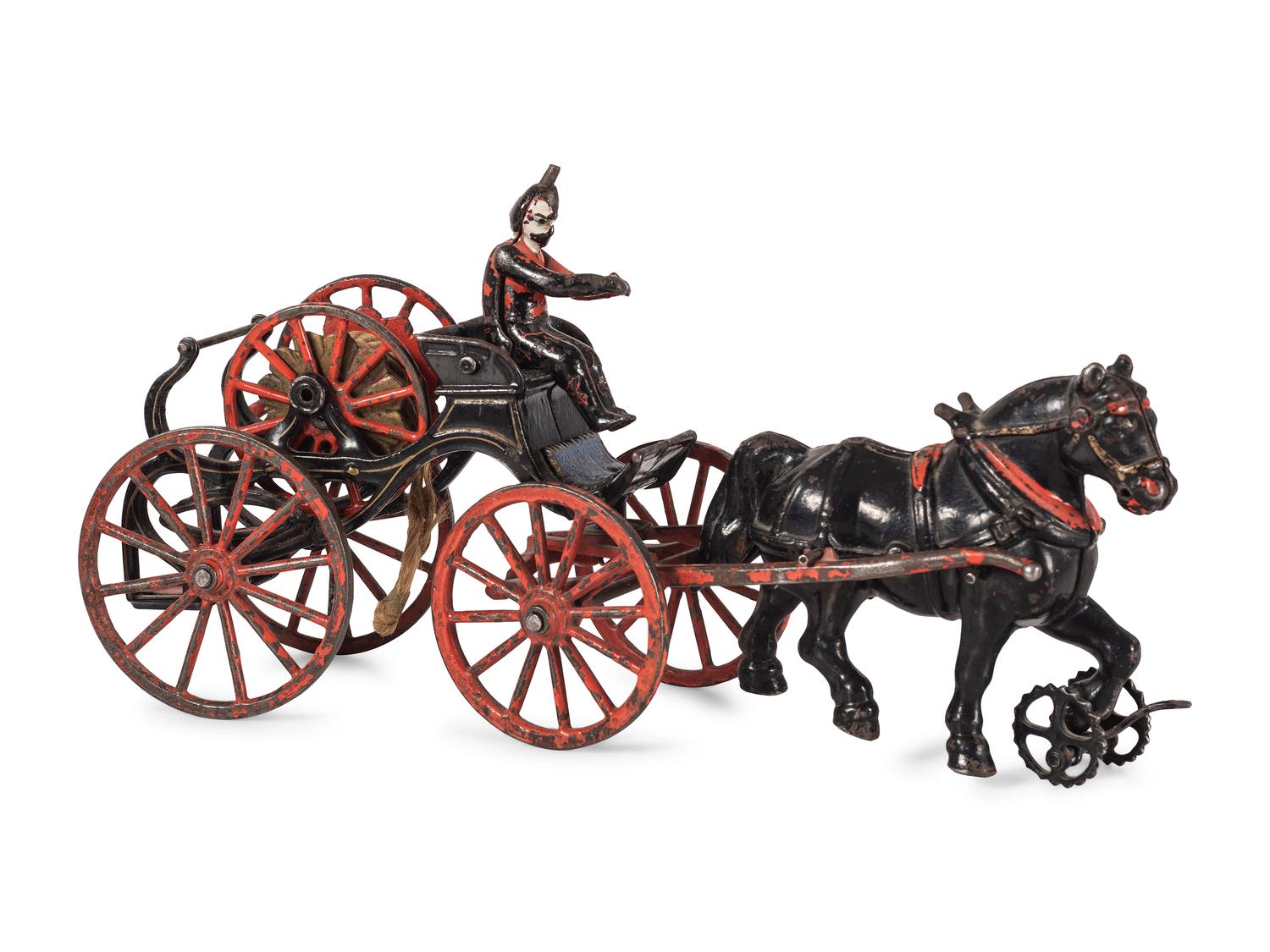 Two Cast Iron Horse Drawn Fire Wagons