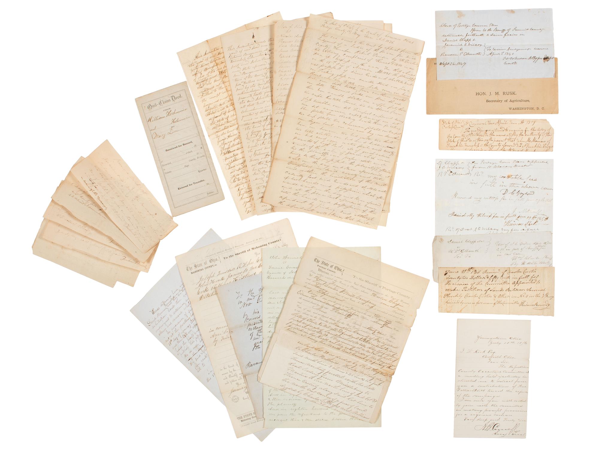 [WESTERN EXPANSION]. Large group of documents related to early settlers of Ohio's Western Reserve (the Connecticut Western Reserve), ca 1806-1890.