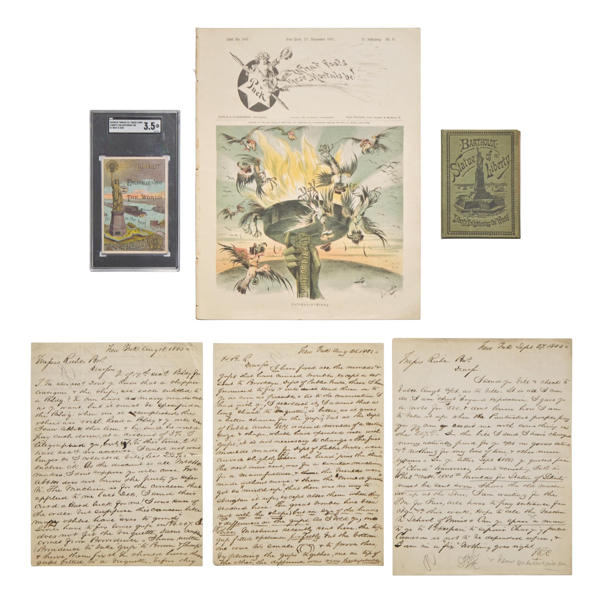 [Statue of Liberty] Group of 6 Items Related to the Statue of Liberty, ca. 1883-87