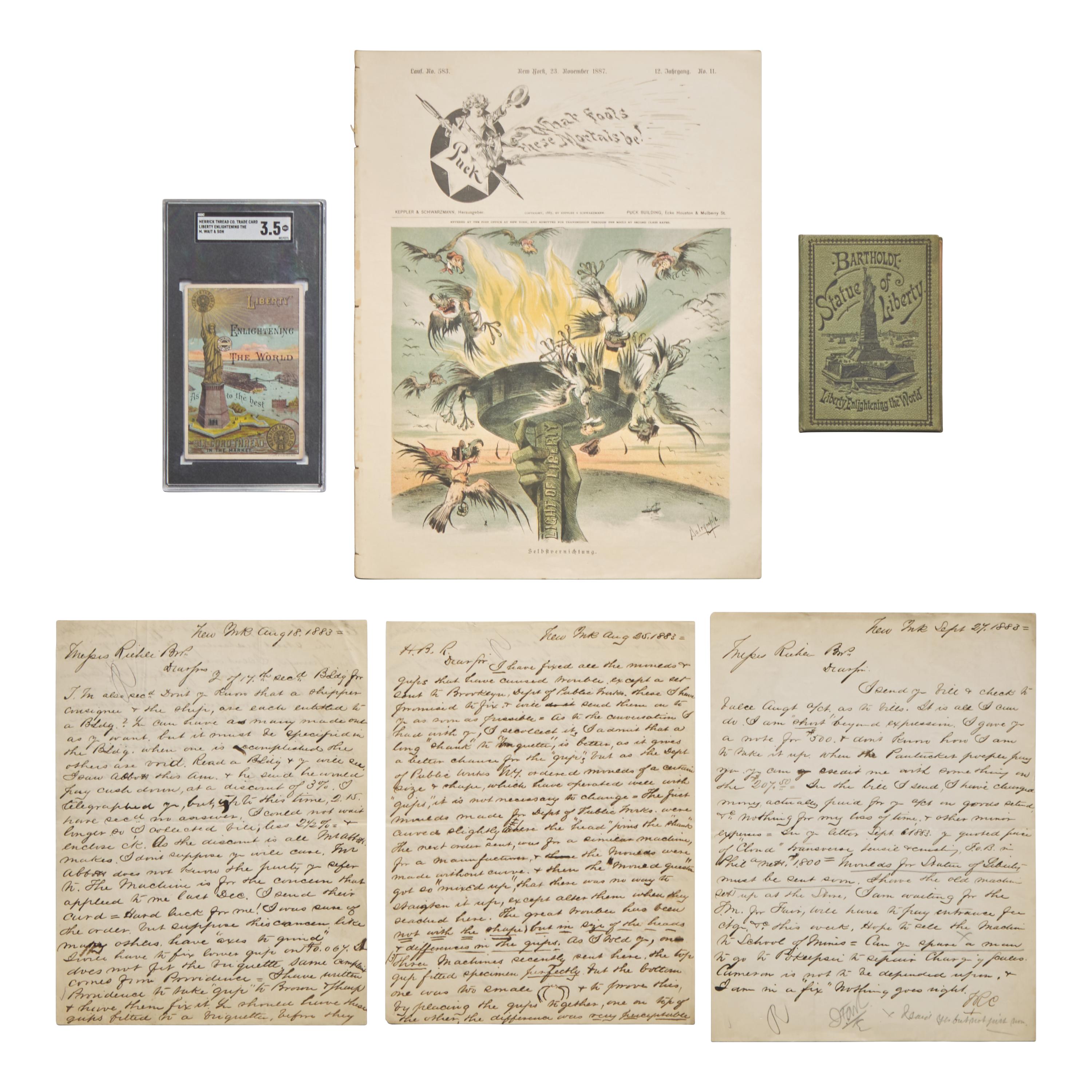 [Statue of Liberty] Group of 6 Items Related to the Statue of Liberty, ca. 1883-87