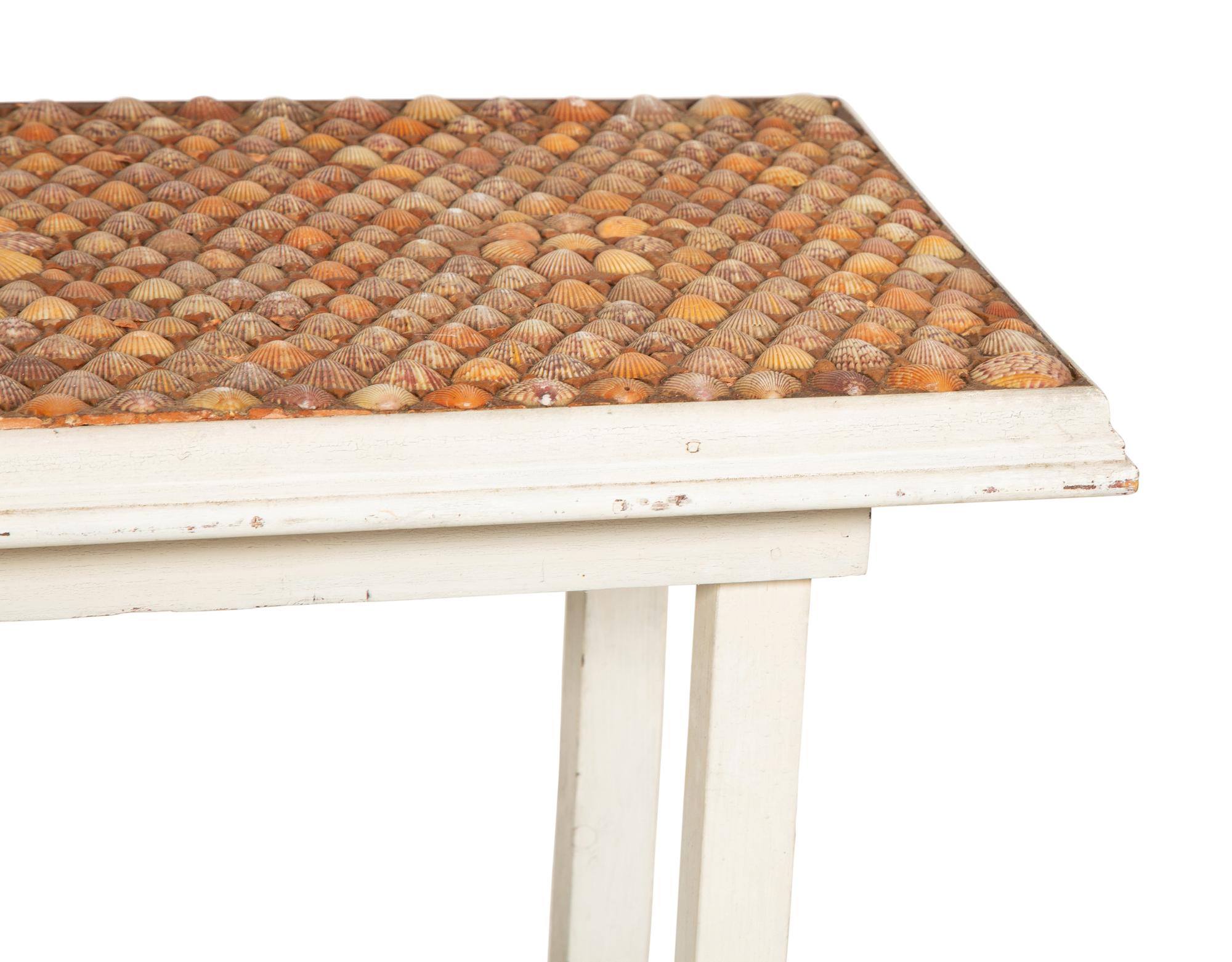 A Shell Inlaid and Painted Two-Tiered Accent Table