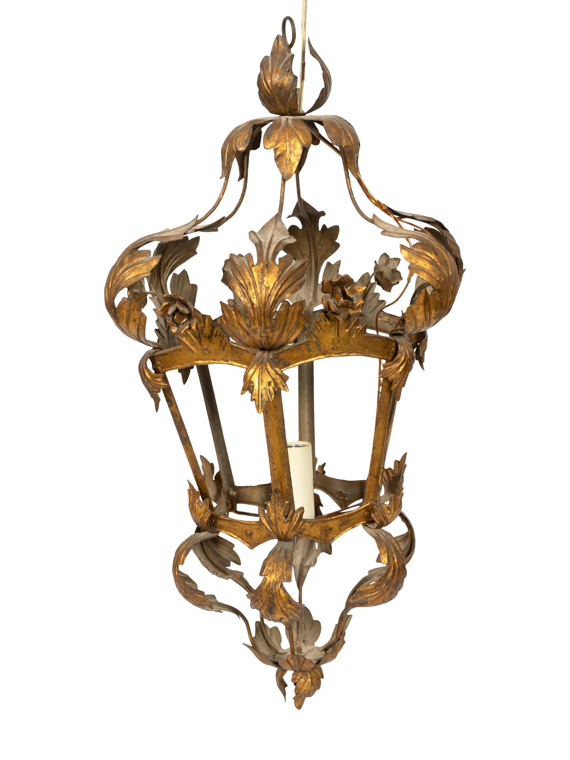 An Italian Gilt Tole Hall Lantern