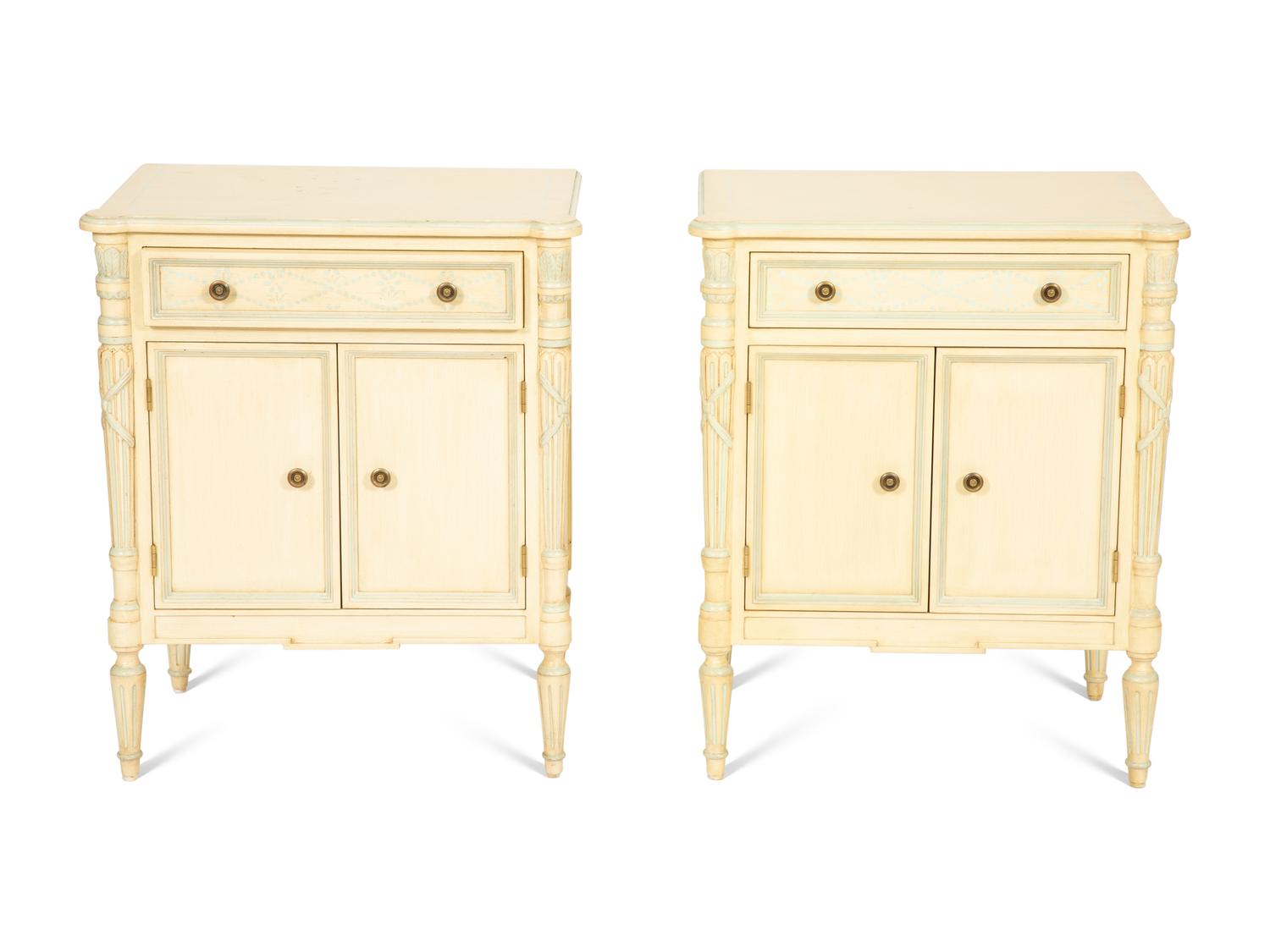 A Pair of Louis XVI Style Painted Bedside Cabinets by Julia Gray