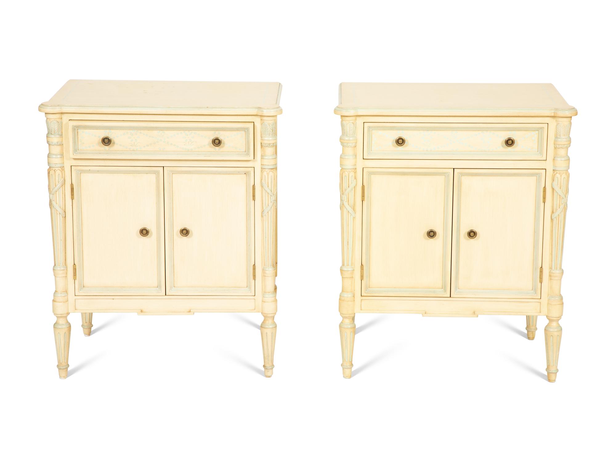 A Pair of Louis XVI Style Painted Bedside Cabinets by Julia Gray