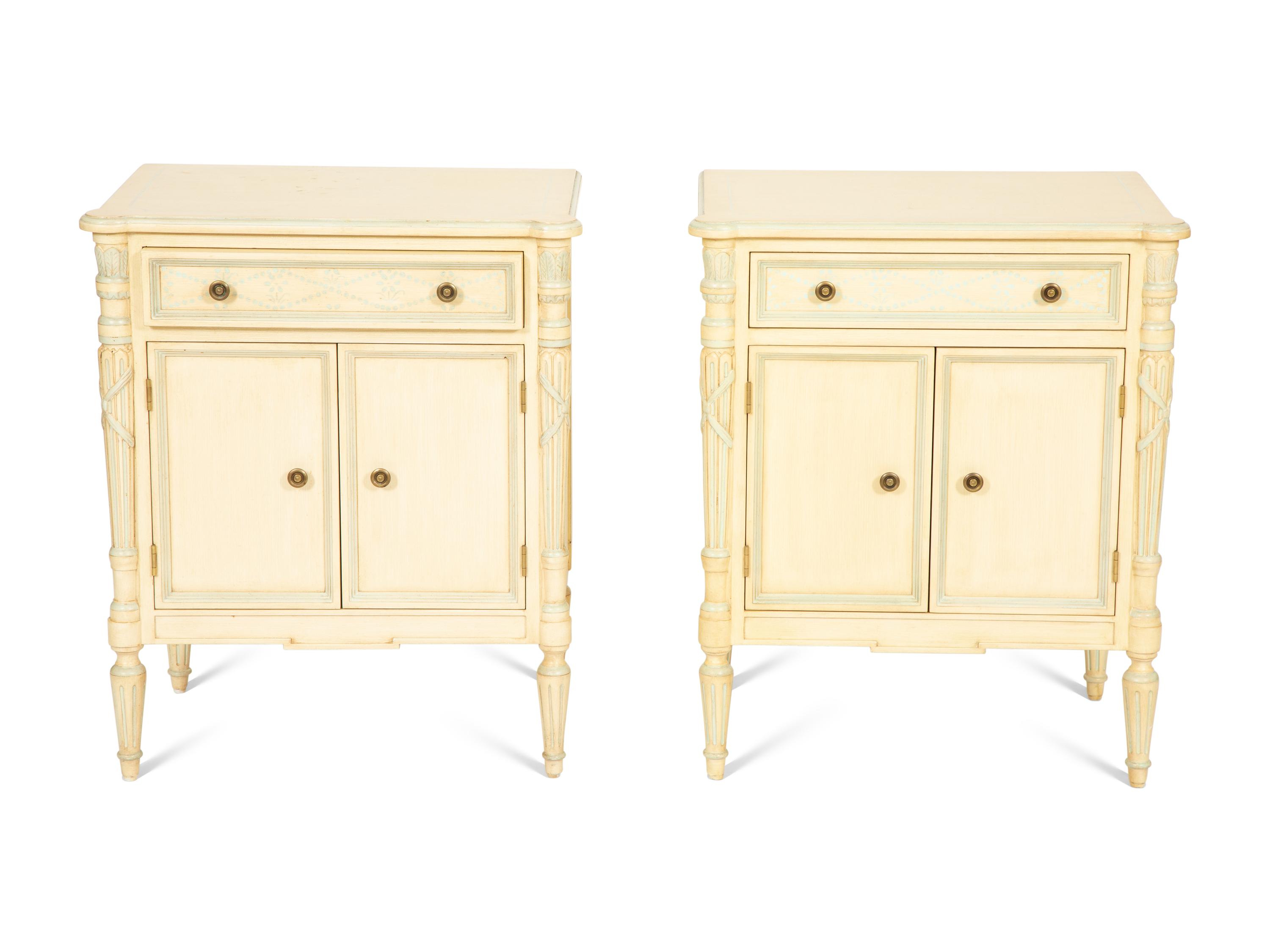 A Pair of Louis XVI Style Painted Bedside Cabinets by Julia Gray