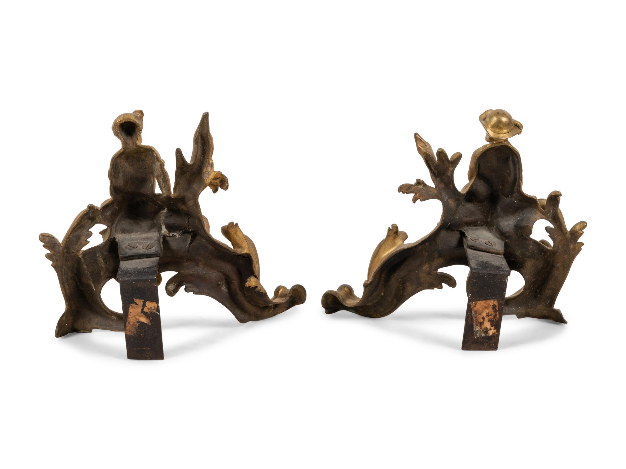 A Pair of Louis XV Style Gilt Bronze Figural Chenets