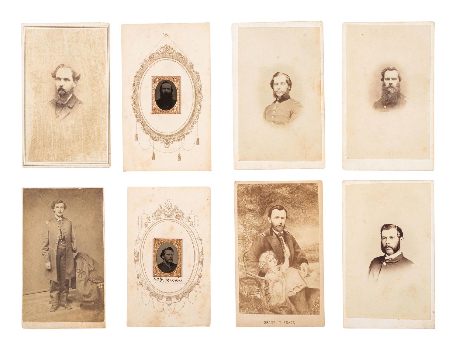 [CIVIL WAR]. CDV album presented to William V. Hopkins, Company K, 76th New York Regiment, WIA Gettysburg, containing images of identified soldiers from New York and Michigan.