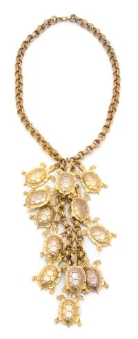 A Goldtone Turtle Necklace, Necklace: 20"; Pendant: 7.5" x 4".