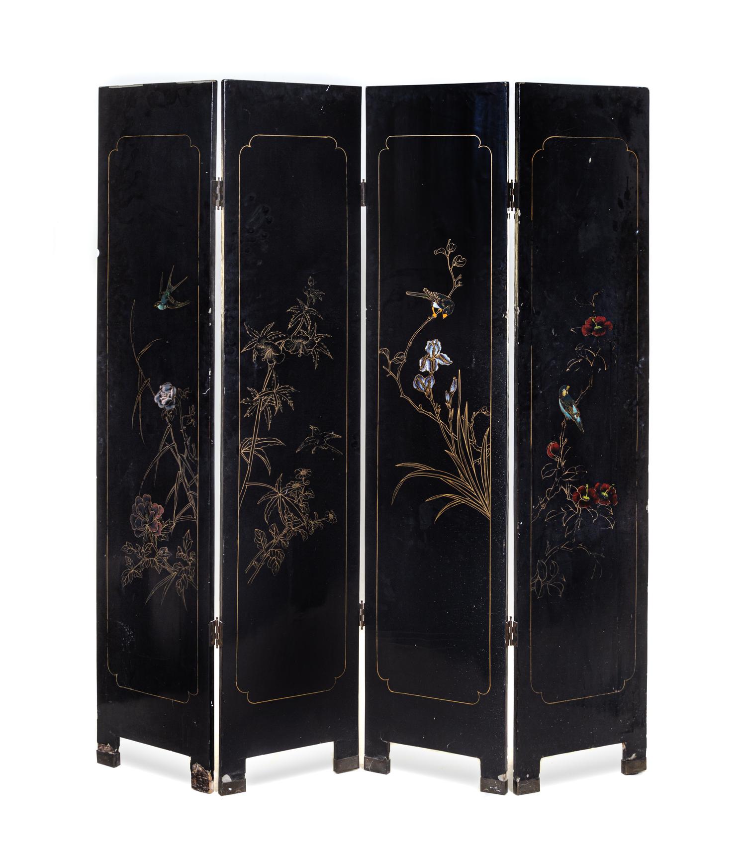 A Chinese Hardstone Inset Floor Screen